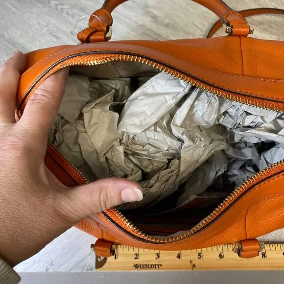 Michael Kors Burnt Orange Leather Bedford Legacy Duffel Satchel Medium $328 New - Picture 15 of 16